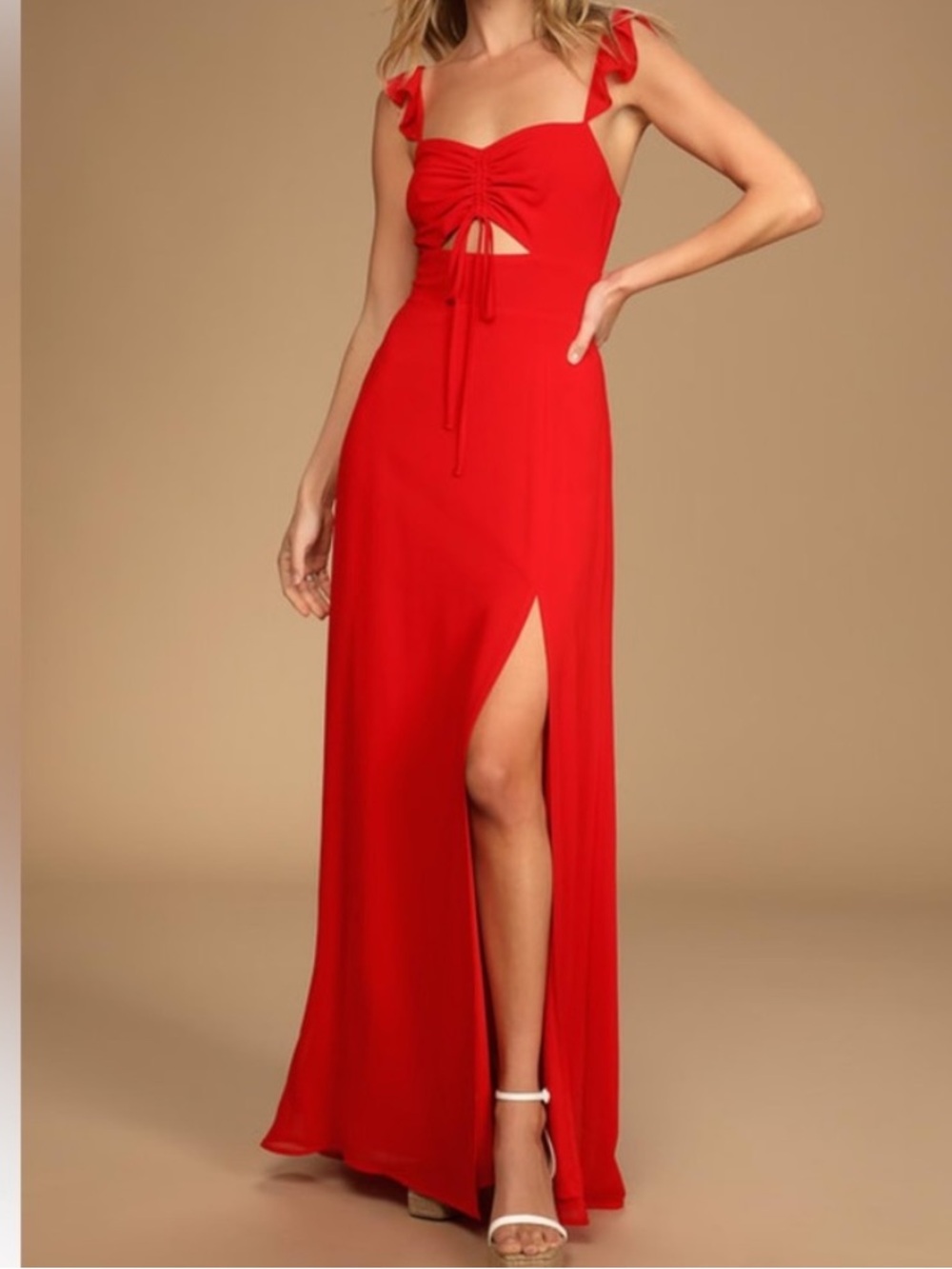 NWT Lulu’s The Way to Love Red Ruffled Maxi Dress